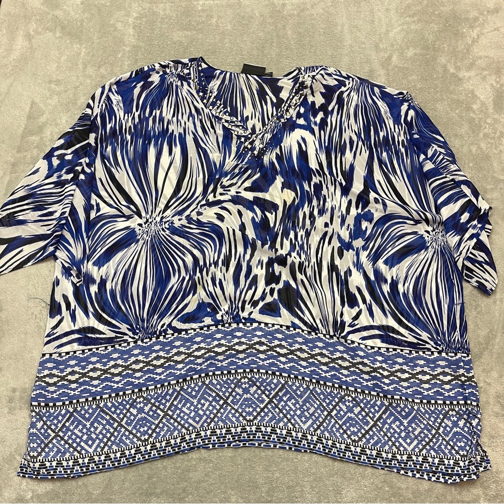 Added Dimensions for Catherines Tunic Blouse Womens Size 3X Blue Studded V-Neck